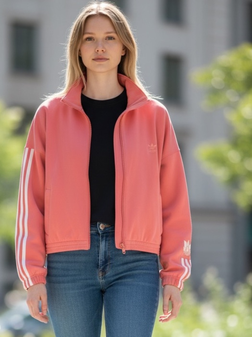 Adidas  Coral Pink Track Jacket with Signature Stripes